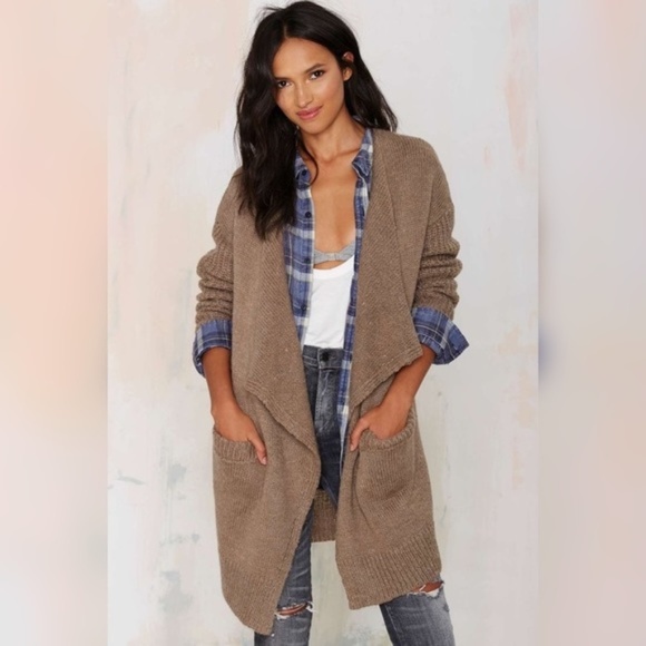 Nasty Gal Sweaters - Taupe Drape Chunky Knit Cardigan